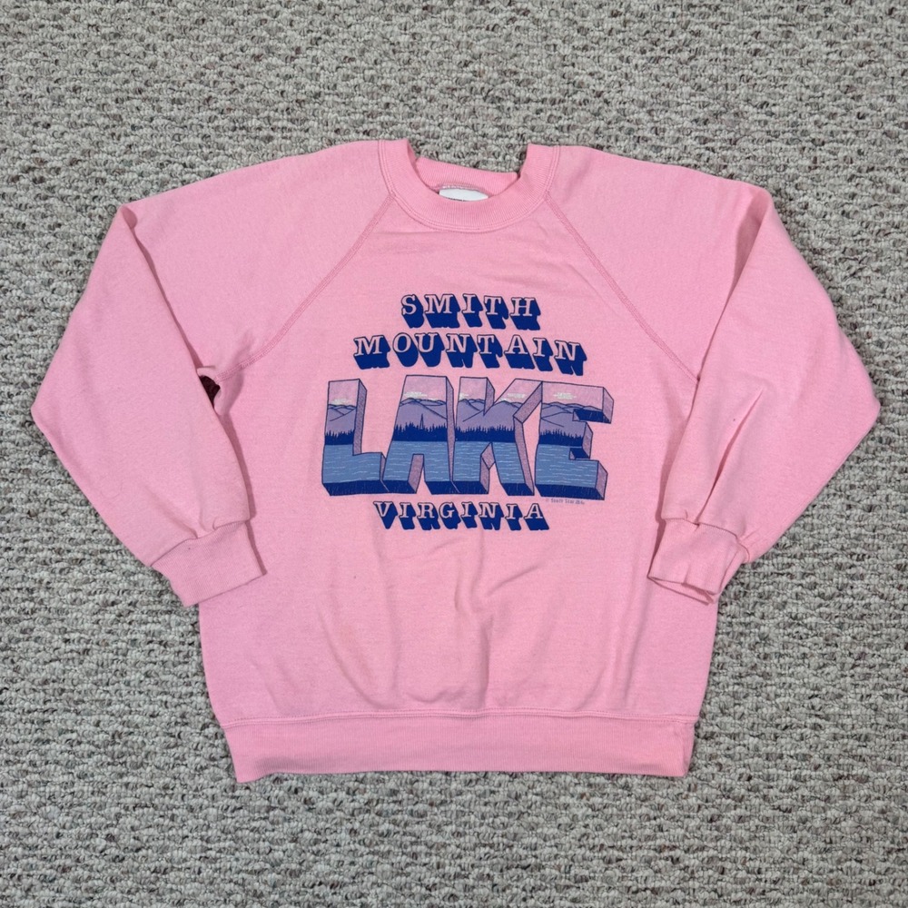 Vintage 80s Bassett-Walker Smith Mountain Lake Virginia Pink Sweatshirt Large